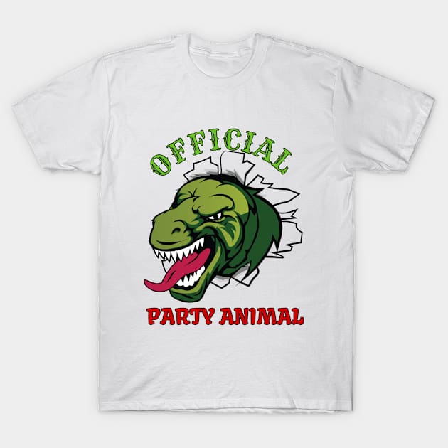 Official Party Animal Dinosaur Head Funny T-Shirt by MySistersTreasures